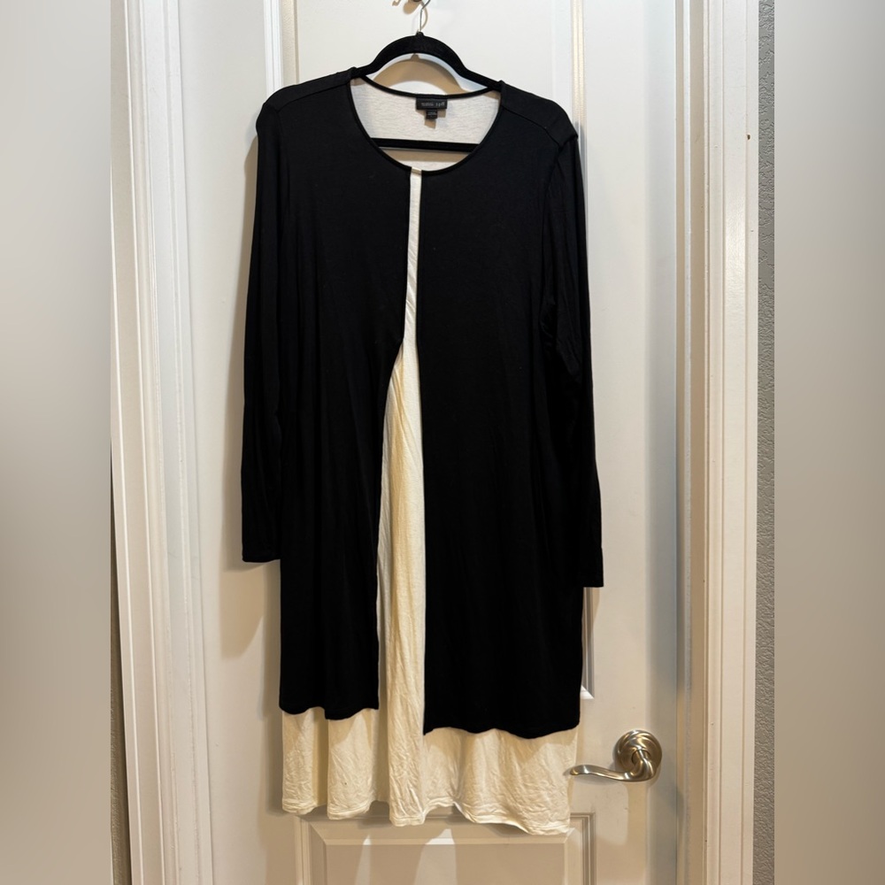 J. Jill Wearever Collection Black/white Overlay Dress Large Long Sleeve
